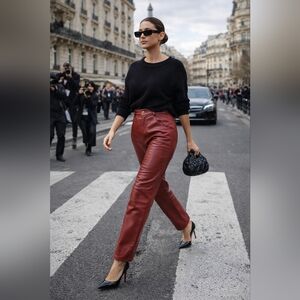 Y2K Marie Claire Oxen Red Leather High Waist Pants 25